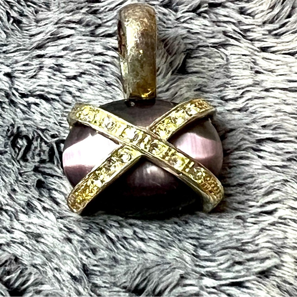 Purple Cat’s Eye X Frame Rhinestone Pendant